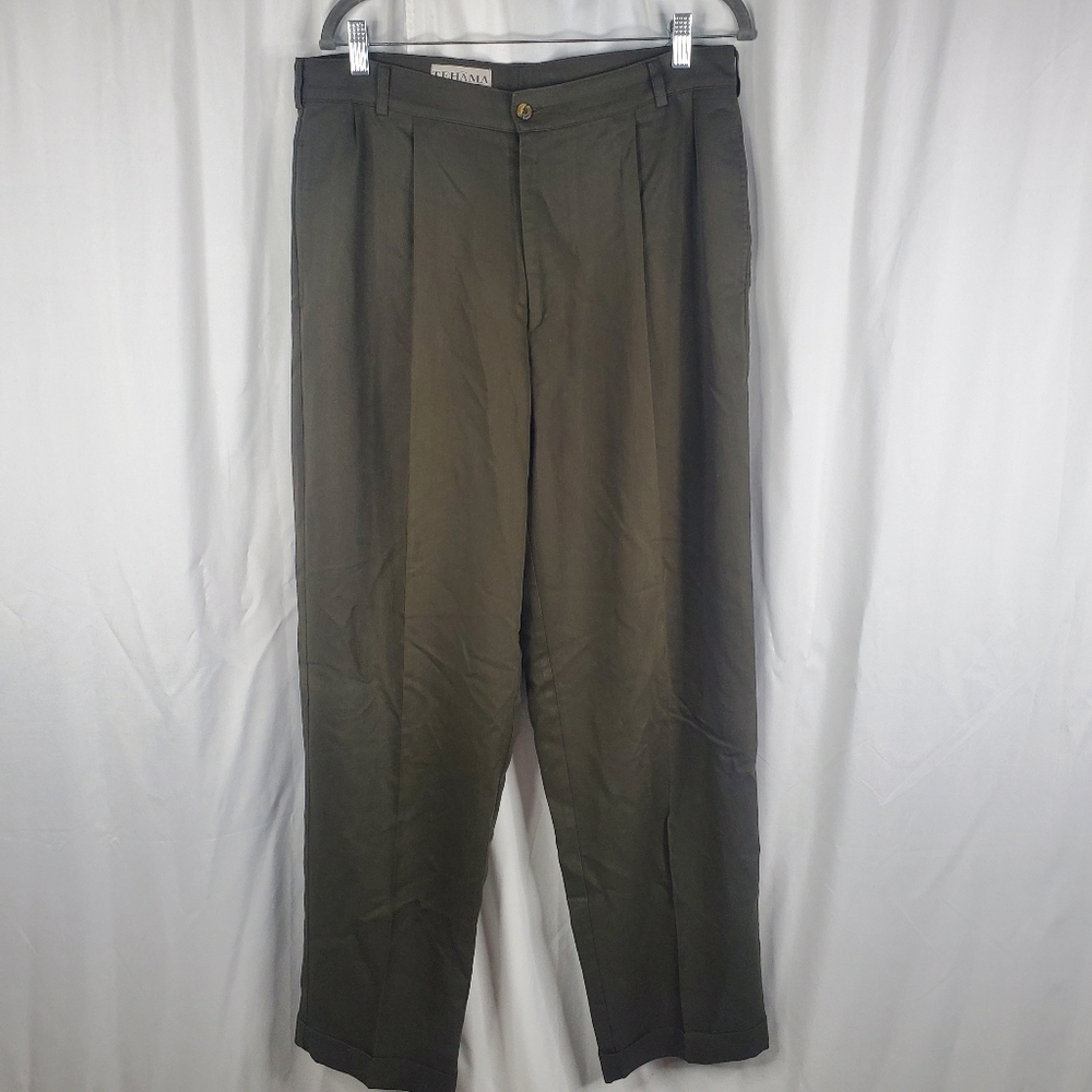 ◇ Tehama Olive Green Pleated Dress Pants Size 34x31